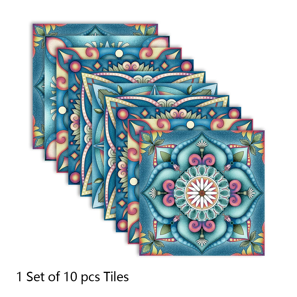 Colorful Mandala Style Tiles Floor Sticker Kitchen Bathroom Ground Home Decor Wear-resistant Waterproof Frosted Art Wallpaper