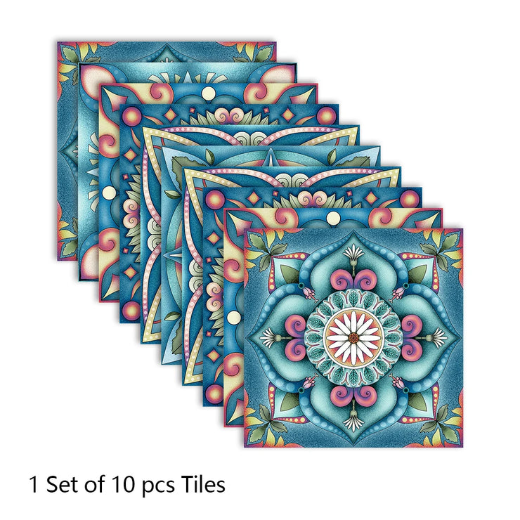Colorful Mandala Style Tiles Floor Sticker Kitchen Bathroom Ground Home Decor Wear-resistant Waterproof Frosted Art Wallpaper