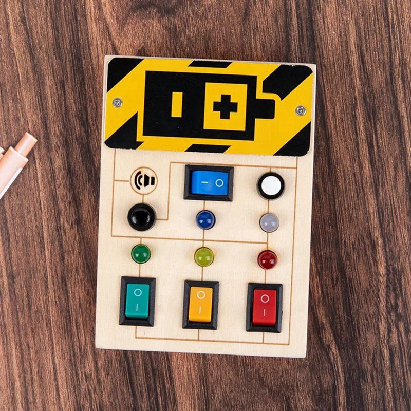 1 PCS Power Baby Montessori Wooden Busy Board With LED Light Sensory Educational Toys Wooden For Toddlers 1-3Y Toggle Switch Toy