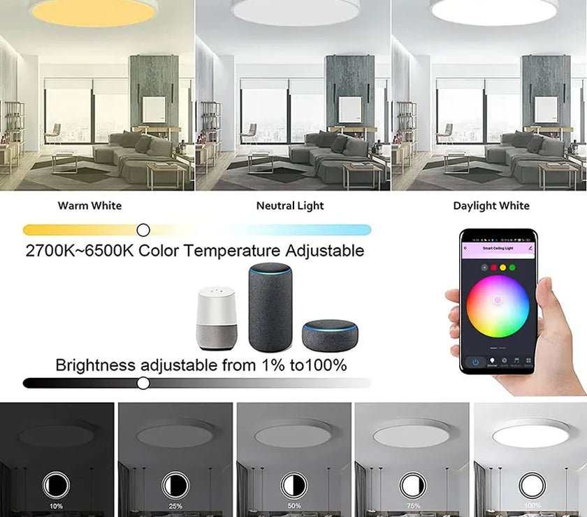 Tuya WiFi Smart LED Ceiling Light AC220V 24W RGB For Bedroom Living Room Home Decor Round Light Works With Alexa Google Home