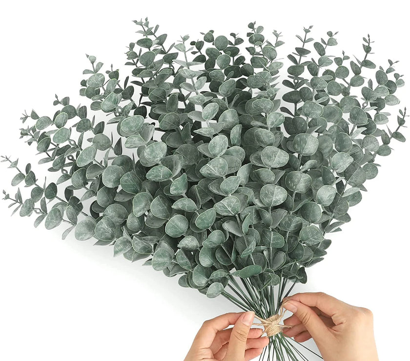 Yannew 12pcs Artificial Eucalyptus Stems Silver Dollar Greenery Fake Plants for Wedding Bouquet Floral Arrangement Home Decor