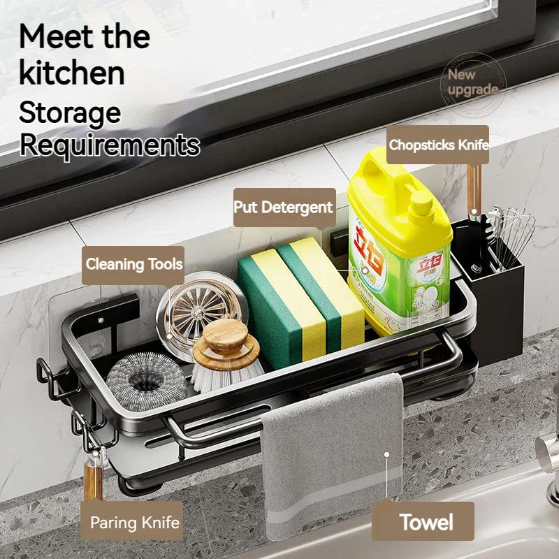 Space Aluminum Kitchen Sink Organizer Sponge Soap Storage Rack Hanging Drain Holder Basket