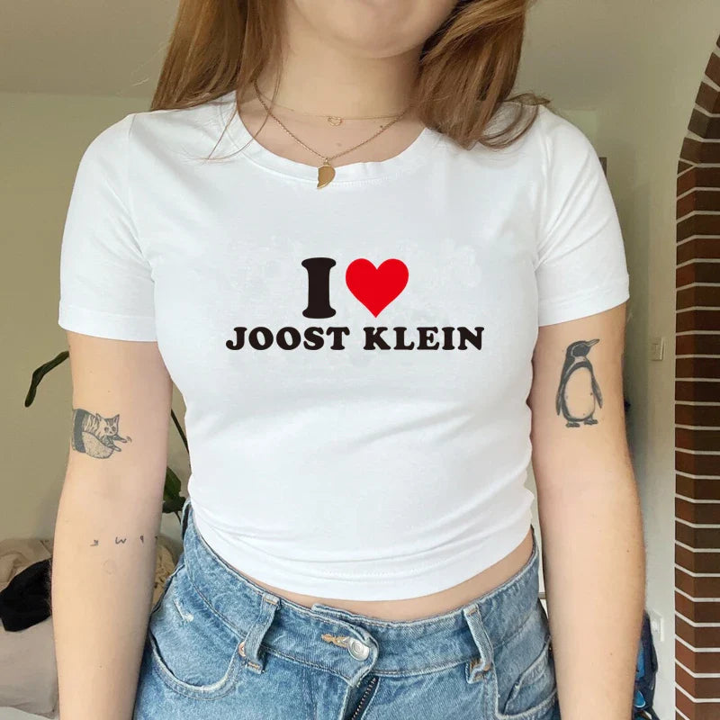 Heart Love Joost Klein Graphic Tee Harajuku Fashion Trendy Baby Tee Cropped Tops 90s Grunge