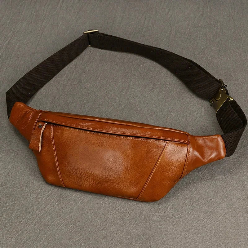 Waist Bag Mini Travel Fanny Chest Pack Cowhide Belt Bag Male Small Waist Bag