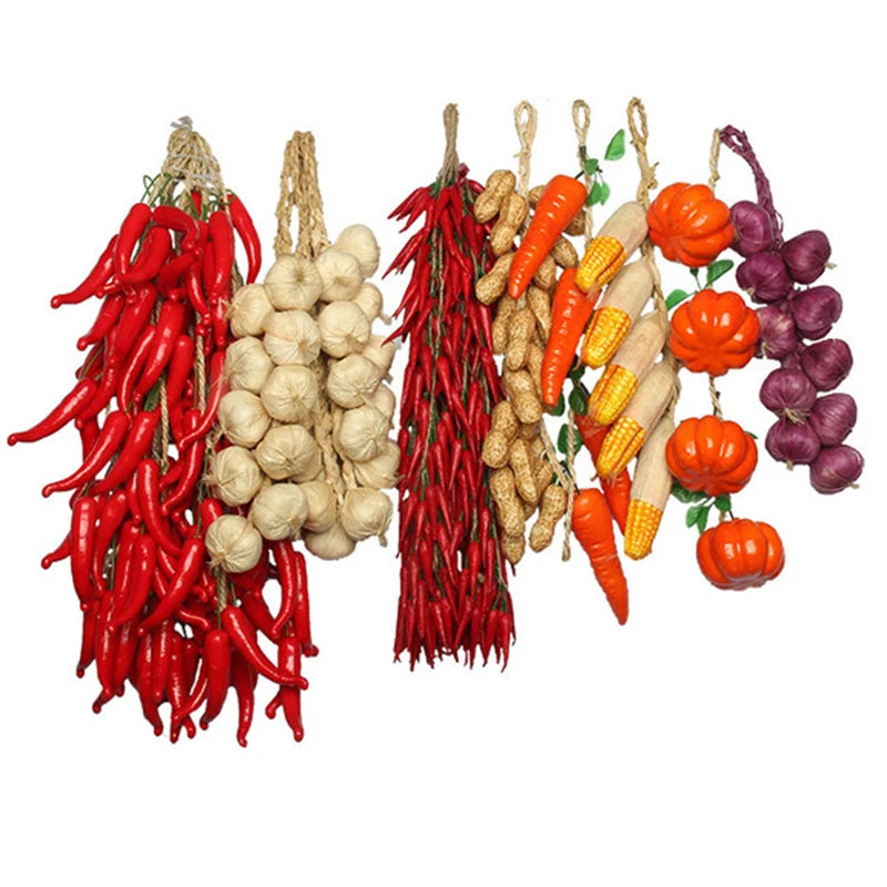 Simulation Foam Vegetables Artificial Pepper Garlic Corn Potato Peanut Hanging String Photography Props Restaurant Home Decor