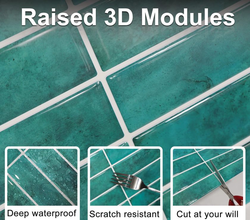 1 Sheet Adhesive Wall Wallpaper Green Tiles Peel And Stick Backsplash Waterproof Wall Stickers For Kitchen Bathroom Room Decor