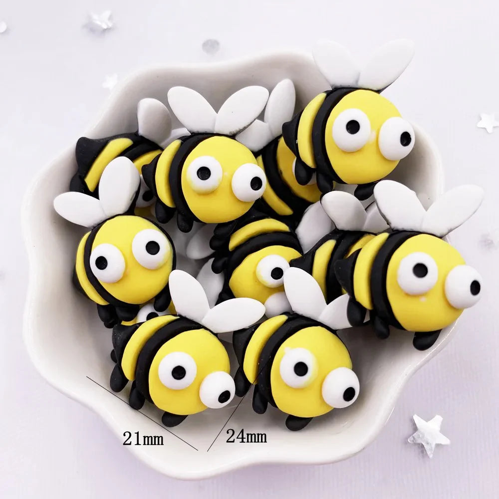 Resin Colorful 3D Kawaii Bee Flatback Figurine Cabochon Scrapbook DIY Hair Bow Hairpin Craft Home Decor Accessories OH712