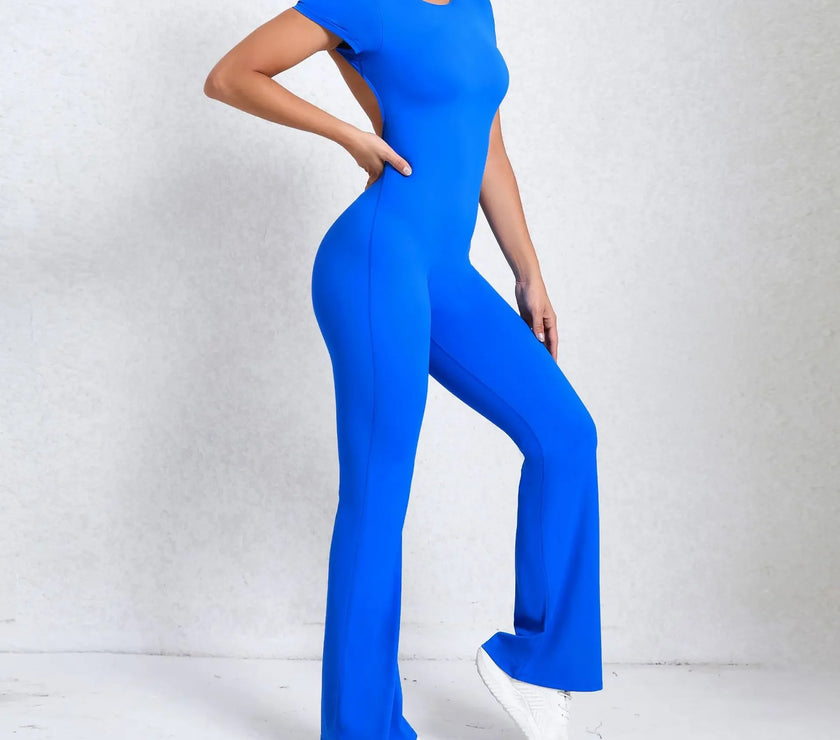 Seamless Yoga Jumpsuits Sports Fitness Hip-lifting Backless Short-Sleeved Nude Feel Horn Leggings One-Piece Tracksuits for Women