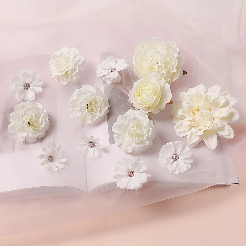 White Artificial Flowers Heads Silk Fake Flowers For Home Decor Party Wedding Decoration DIY Valentine's Day Gifts Accessories