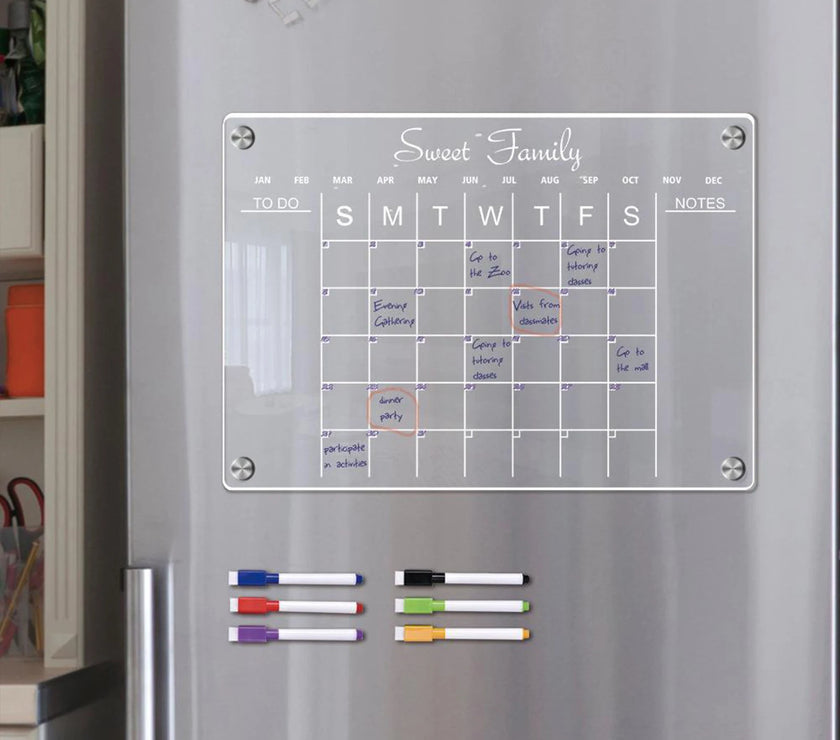 Fridge Magnet Sticker Calendar Board Planner Reusable Magnetic Dry Erase Board Schedule Transparent Acrylic Fridge Message Menu