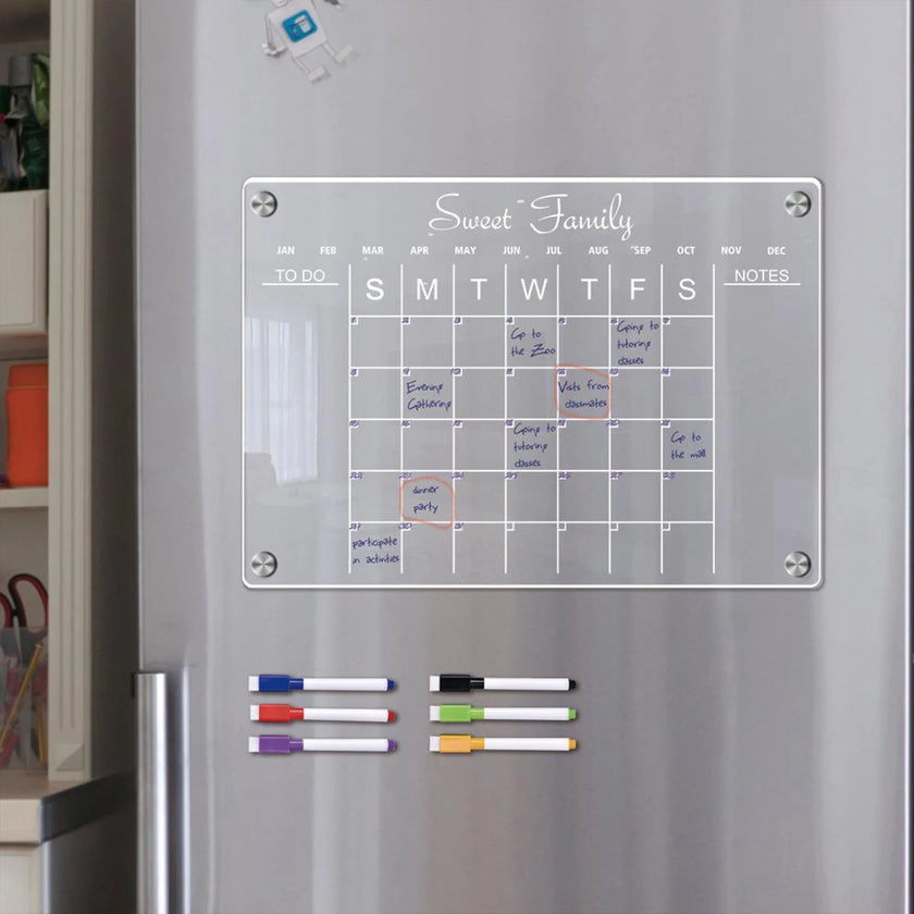 Fridge Magnet Sticker Calendar Board Planner Reusable Magnetic Dry Erase Board Schedule Transparent Acrylic Fridge Message Menu