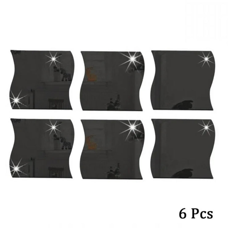 Adhesive Acrylic Mirror Wall Sticker DIY Art Mirror Creative Wave Shape Bathroom Living Room Decor