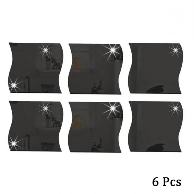 Adhesive Acrylic Mirror Wall Sticker DIY Art Mirror Creative Wave Shape Bathroom Living Room Decor