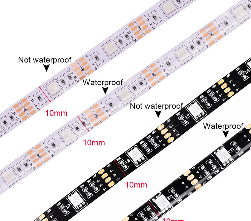 5v 5050 RGB LED Strip Light Flexible Tape Lamp Waterproof 50cm 1m 2m 3m 4m 5m With 4pin Plug White/ Black PCB Home Decoration