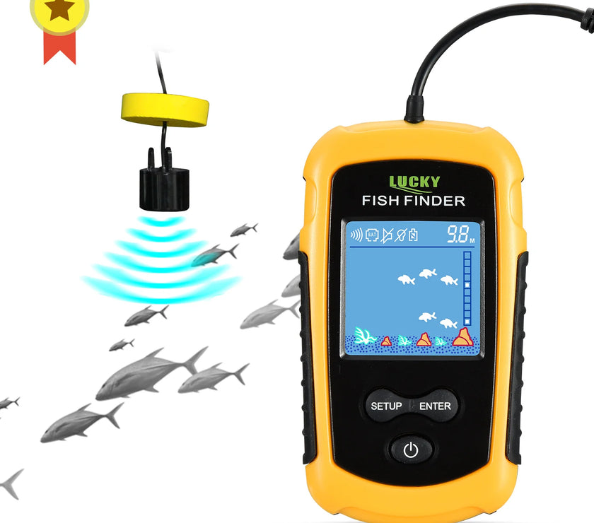 FFC1108-1 Alarm 100M Portable Sonar Fish Finders 45 degrees Sonar Coverage Echo Sounder Alarm Transducer Lake Sea Fishing