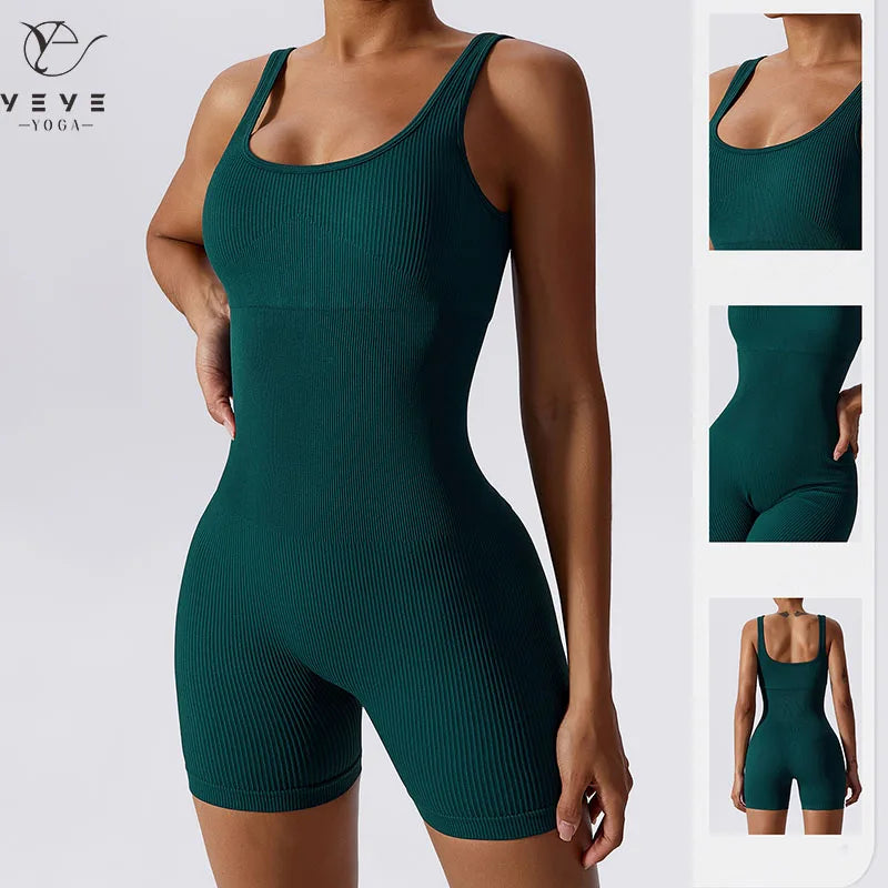 Piece Tummy Control Seamless Ribbed Jumpsuit Padded Sports Bra Romper Fashion Fitness Sportwear