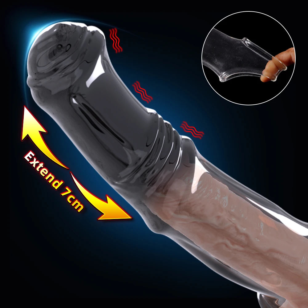 Penis Extender Sleeve Adult Reusable Silicone Condom Penis Sex Toys For Men Delayed Couples Chastity Cage Sexy Cock Ring