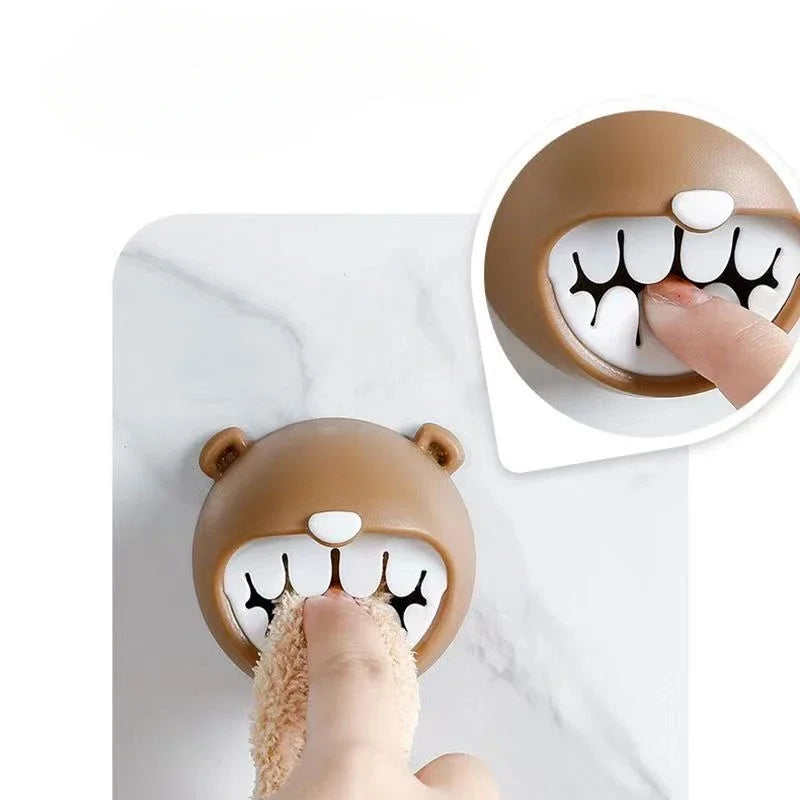 Creative Cartoon Towel Holder Bathroom Wall Hanging Face Towel Storage Rack Kitchen Punch Free Rag Towel Plug Dishcloth Clip