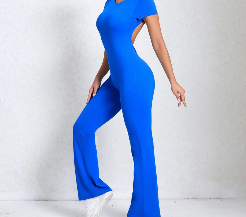 Seamless Yoga Jumpsuits Sports Fitness Hip-lifting Backless Short-Sleeved Nude Feel Horn Leggings One-Piece Tracksuits for Women