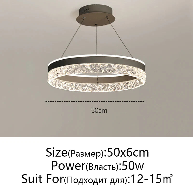 Minimalist Modern Led Chandelier Home Lighting Crystal Rings Ceiling Mounted Chandelier Lighting Hanging Lamp Black&White Frame