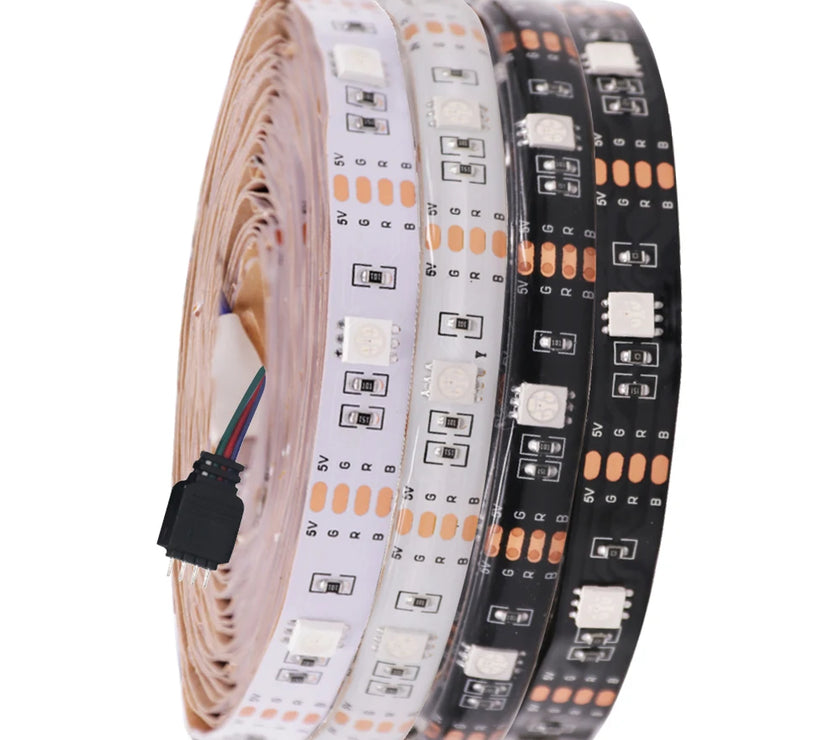 5v 5050 RGB LED Strip Light Flexible Tape Lamp Waterproof 50cm 1m 2m 3m 4m 5m With 4pin Plug White/ Black PCB Home Decoration
