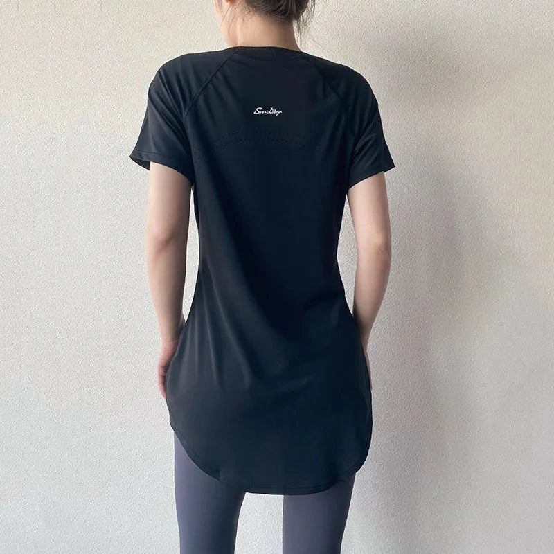 -Shirt Short Sleeve Quick Dry Fitness Top Breathable Slim Butt Cover Running Shirt