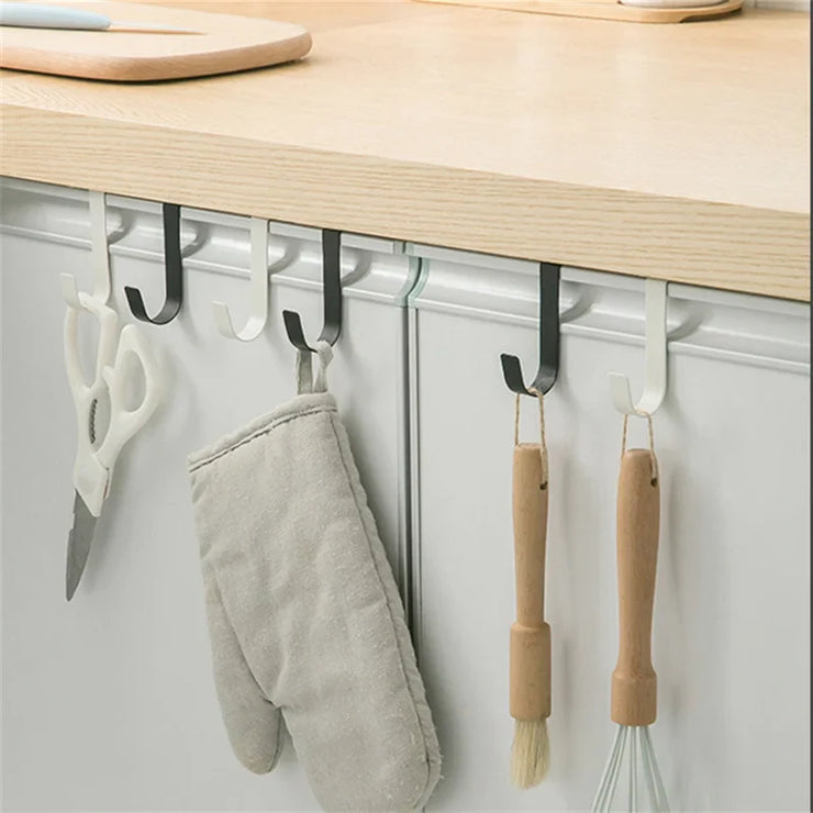 -Shaped Metal Hook Cabinet Door Hanging Rack Gadgets Holders Desk Shelves Kitchen Utensils Storage Organizer Bathroom Accessori