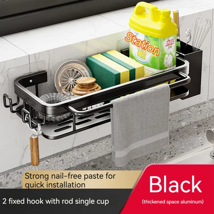 Space Aluminum Kitchen Sink Organizer Sponge Soap Storage Rack Hanging Drain Holder Basket