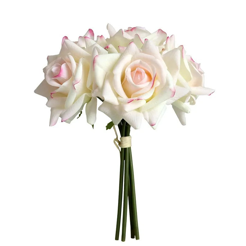 5Head Curl Edge Rose Bunch Moisturizing Real Touch Rose Bouquet Wedding Bridal Bouquet Artificial Flowers Home Party Event Decor