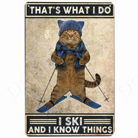 Happy Retro Tin Sign Tuxedo Cat Metal Sign Golfing Cat Plaque Poster Home Cafe Bar Bathroom Wall Decor