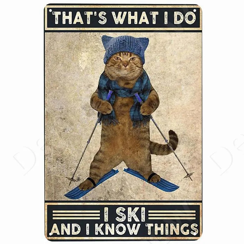Happy Retro Tin Sign Tuxedo Cat Metal Sign Golfing Cat Plaque Poster Home Cafe Bar Bathroom Wall Decor