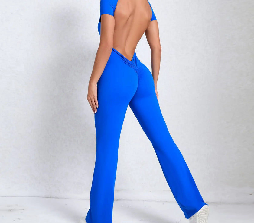 Seamless Yoga Jumpsuits Sports Fitness Hip-lifting Backless Short-Sleeved Nude Feel Horn Leggings One-Piece Tracksuits for Women