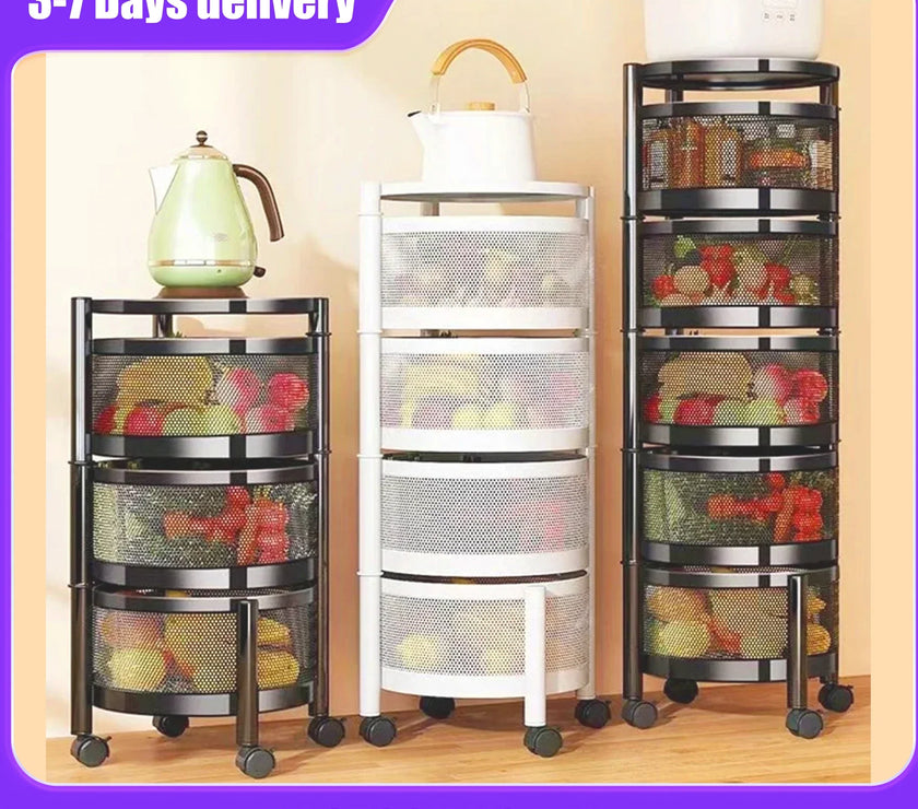 Kitchen Holders Vegetable Shelving Multi-Functional Fruits Rotating Storage Rack Basket Floor Multi-Layer Vegetable Basket Round