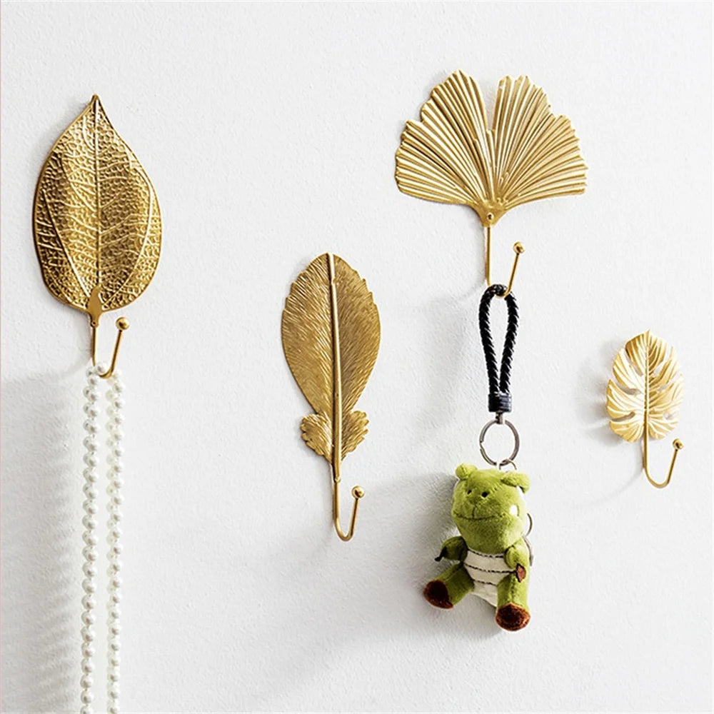 Hanging Storage Rack Home Decoration Bathroom Organization Leaf Shape Wall Hanger For Towel Clothes Gold/Green Nordic Style