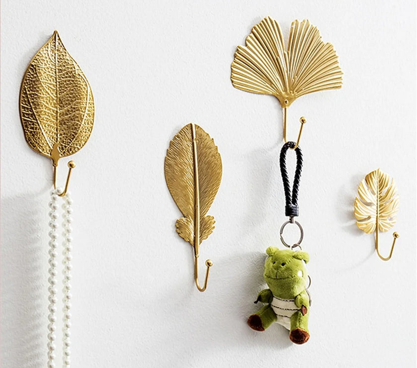 Hanging Storage Rack Home Decoration Bathroom Organization Leaf Shape Wall Hanger For Towel Clothes Gold/Green Nordic Style