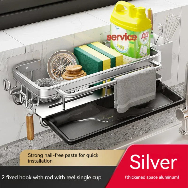 Space Aluminum Kitchen Sink Organizer Sponge Soap Storage Rack Hanging Drain Holder Basket