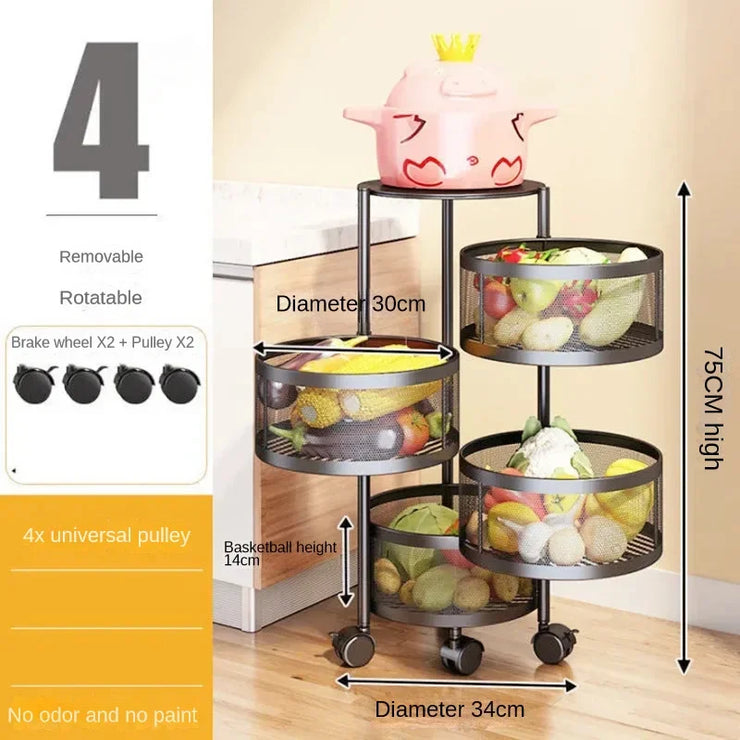 Kitchen Holders Vegetable Shelving Multi-Functional Fruits Rotating Storage Rack Basket Floor Multi-Layer Vegetable Basket Round