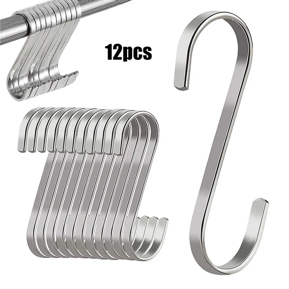 -Shape Hook Stainless Steel Clothes Towel Plant Hanging Rack Kitchen Bedroom Railing