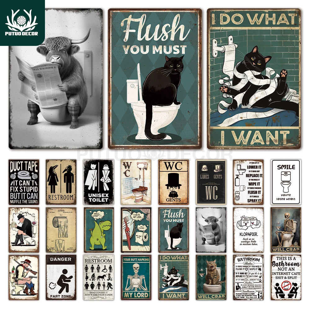 Putuo Decor Toilet Retro Metal Sign - Vintage Bathroom Plaque Wall Art Decoration for Restroom