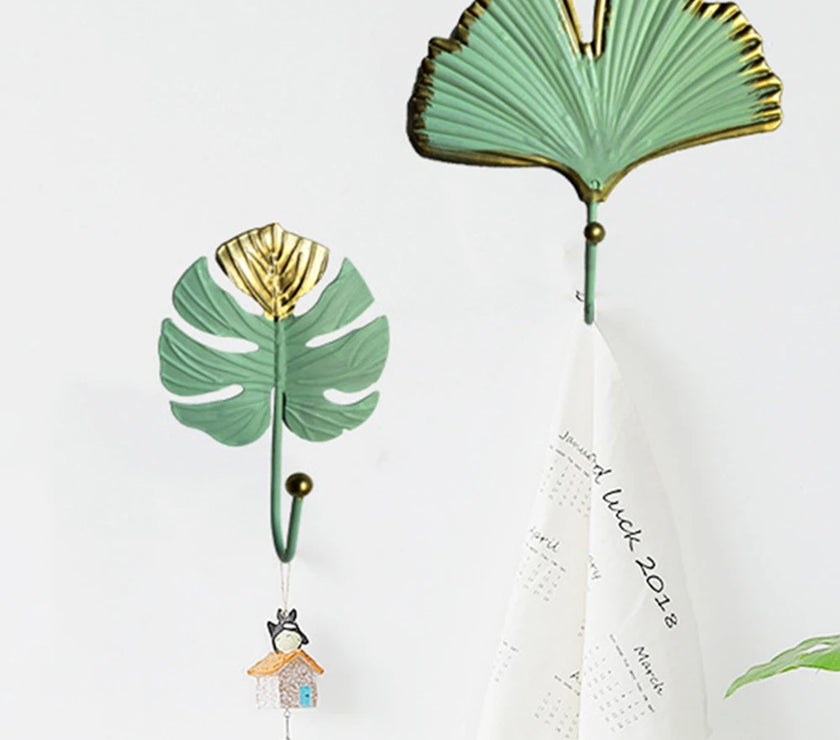 Hanging Storage Rack Home Decoration Bathroom Organization Leaf Shape Wall Hanger For Towel Clothes Gold/Green Nordic Style