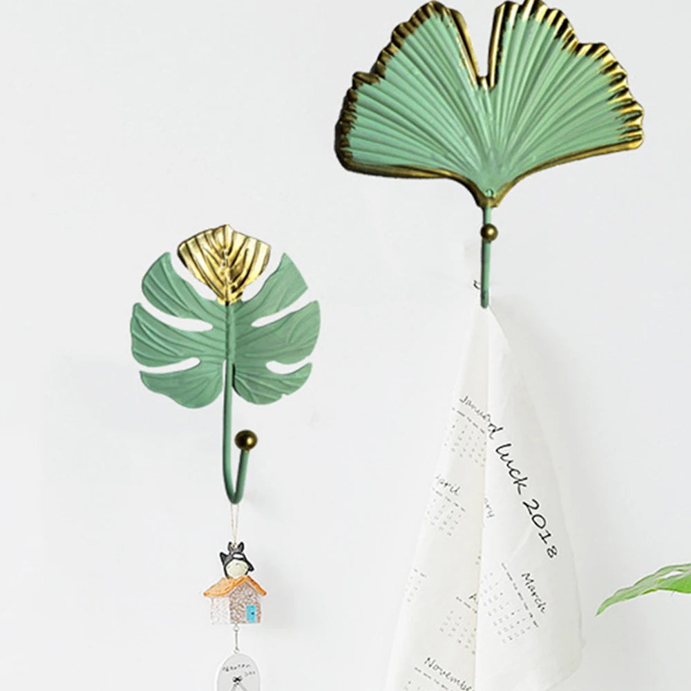 Hanging Storage Rack Home Decoration Bathroom Organization Leaf Shape Wall Hanger For Towel Clothes Gold/Green Nordic Style