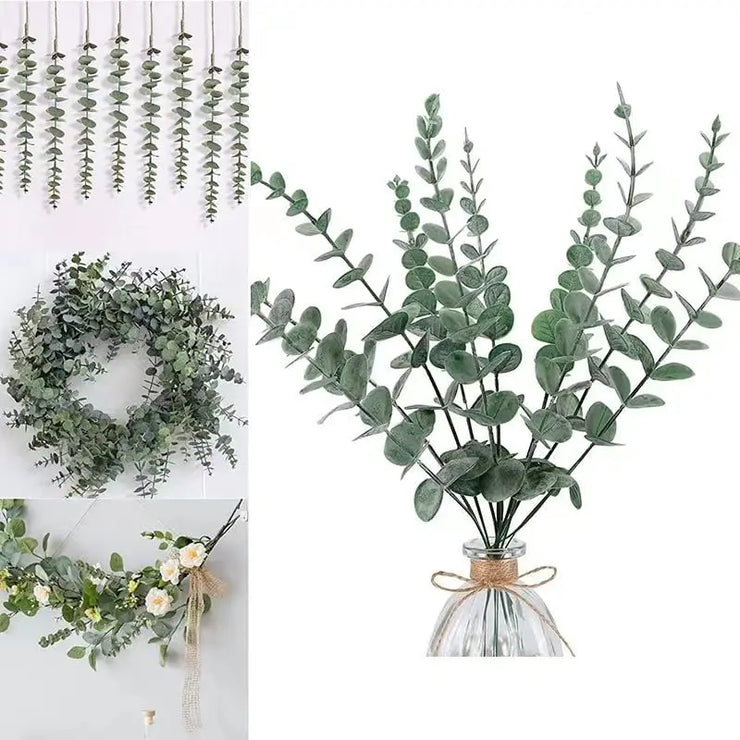 Yannew 12pcs Artificial Eucalyptus Stems Silver Dollar Greenery Fake Plants for Wedding Bouquet Floral Arrangement Home Decor