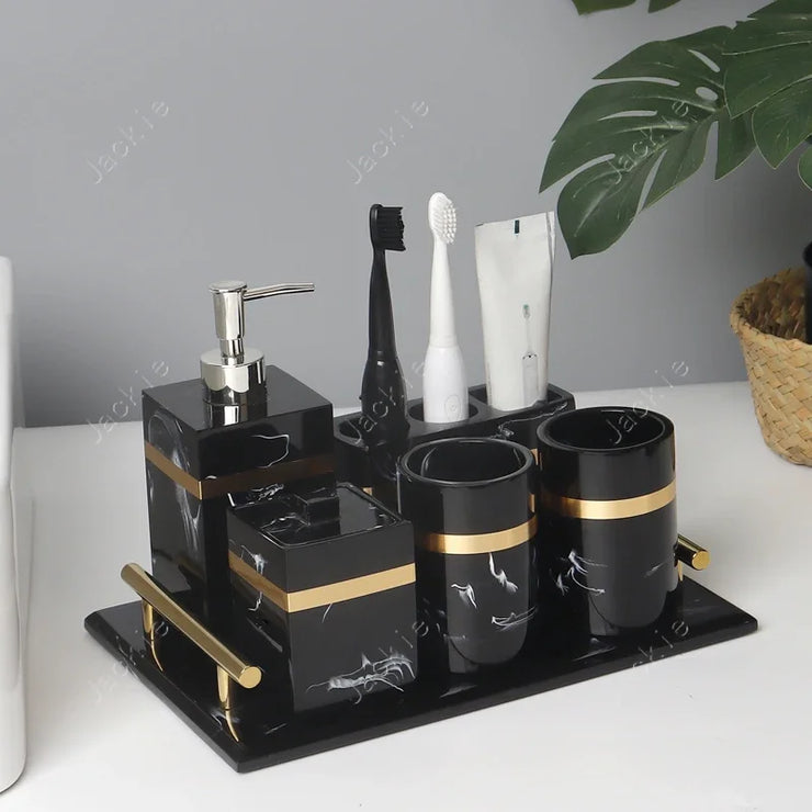 European 8 Piece Hotel Bathroom Accessories Set Restroom Toiletries Shampoo Bottle Soap Box Storage Trays Decorative Home Decore