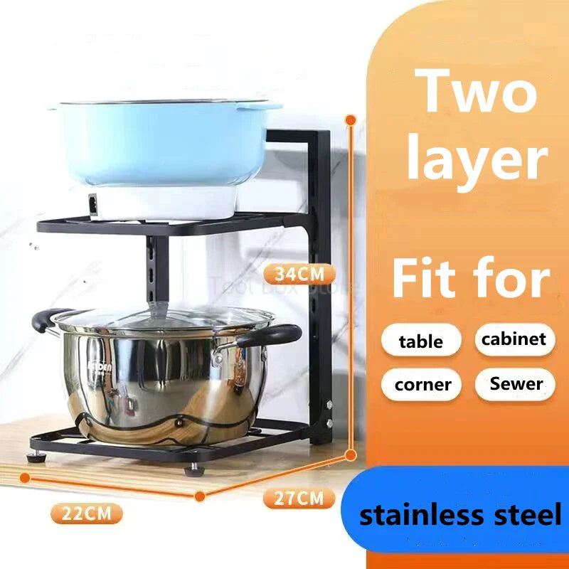 Kitchen Organizing Rack Muti-layer Pot Storage Rack Household Cabinet Frying Pan Holder Sink Cleanup Shelf Kitchen Organizer