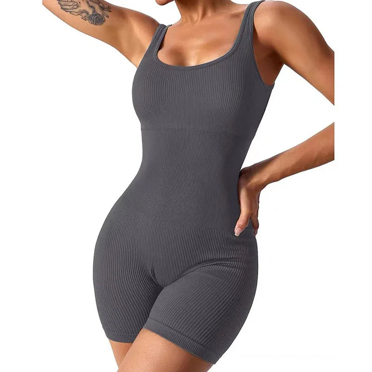Piece Tummy Control Seamless Ribbed Jumpsuit Padded Sports Bra Romper Fashion Fitness Sportwear