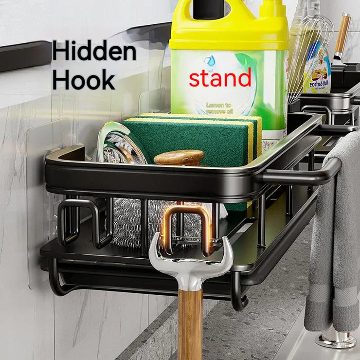Space Aluminum Kitchen Sink Organizer Sponge Soap Storage Rack Hanging Drain Holder Basket