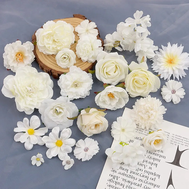 White Artificial Flowers Heads Silk Fake Flowers For Home Decor Party Wedding Decoration DIY Valentine's Day Gifts Accessories