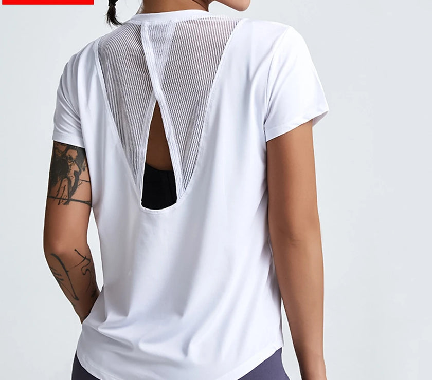 Loose Yoga Clothes Tops Short-Sleeved Running Quick-Drying Clothes T-Shirts Short Sports Hollow Fitness Clothes Women's Blouses