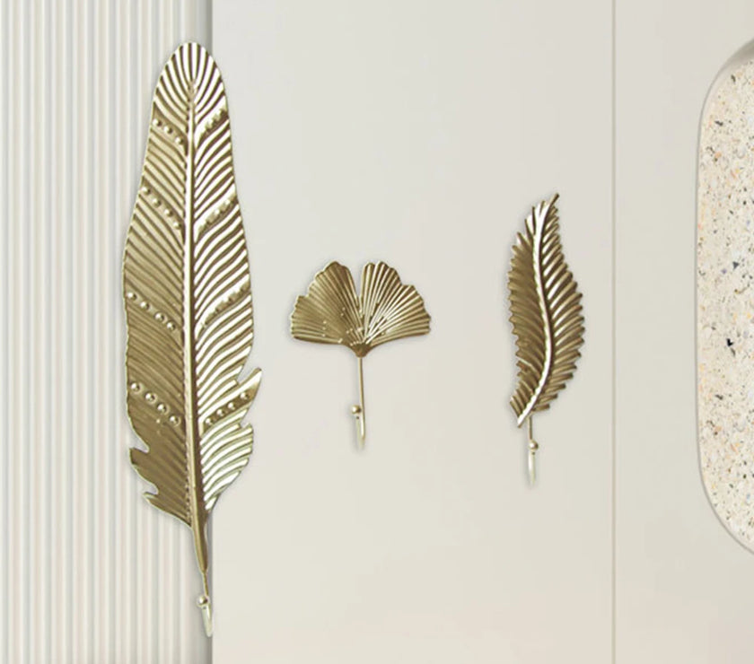 Hanging Storage Rack Home Decoration Bathroom Organization Leaf Shape Wall Hanger For Towel Clothes Gold/Green Nordic Style
