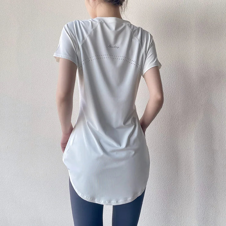 -Shirt Short Sleeve Quick Dry Fitness Top Breathable Slim Butt Cover Running Shirt